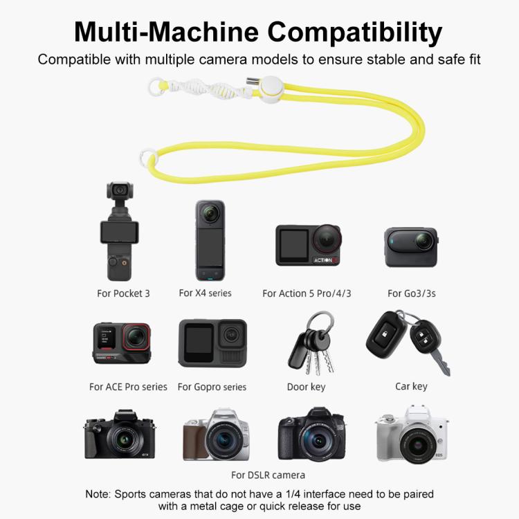 PULUZ Sports Camera Lanyard Long Adjustable Anti-lost Rope for DJI OSMO Pocket 3 / Insta360 X5 (Yellow) -  by PULUZ | Online Shopping UK | buy2fix