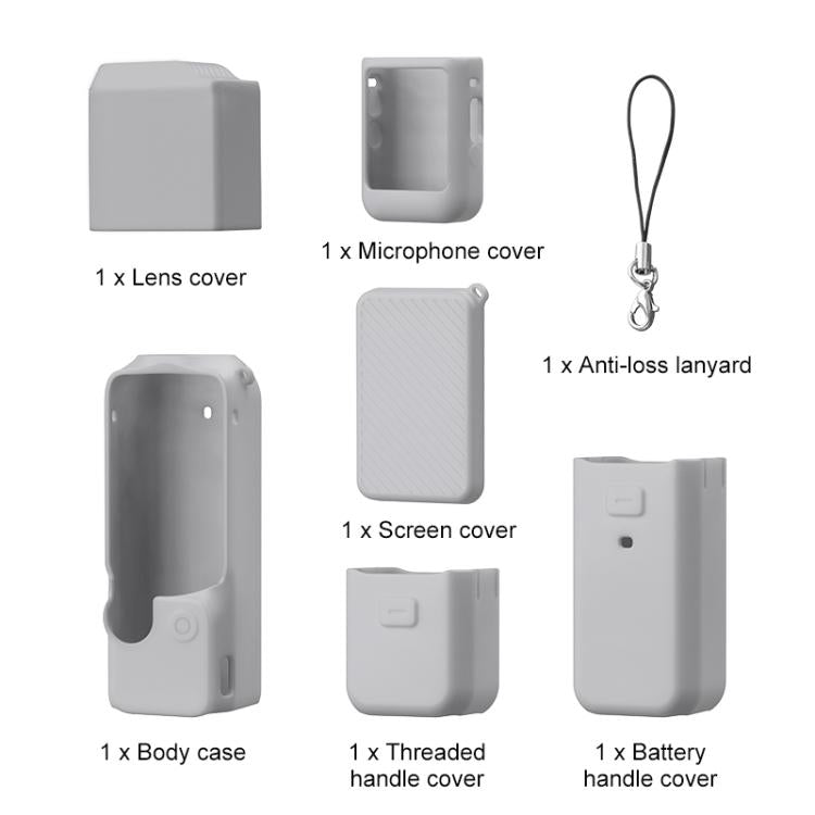 For DJI OSMO Pocket 3 PULUZ 6 in 1 Body Lens Handle Screen Mic Silicone TPU Cover (Grey) - Case & Bags by PULUZ | Online Shopping UK | buy2fix