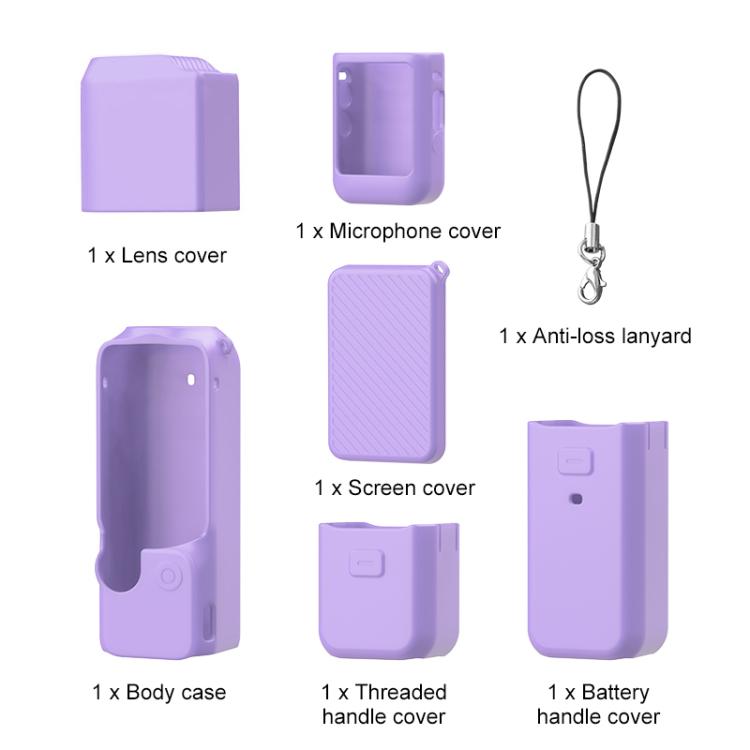 For DJI OSMO Pocket 3 PULUZ 6 in 1 Body Lens Handle Screen Mic Silicone TPU Cover (Purple) - Case & Bags by PULUZ | Online Shopping UK | buy2fix
