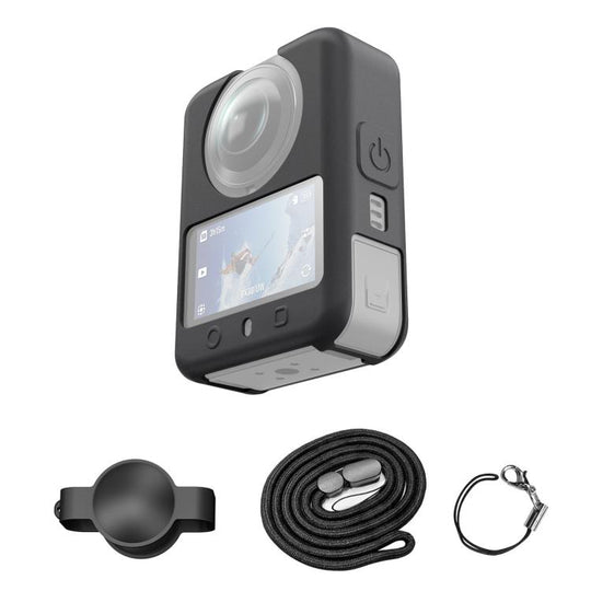 For DJI Osmo 360 / 360 II  PULUZ Silicone Protective Cover with Lens Cover & Lanyard (Black)