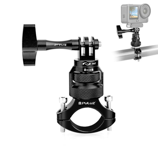 PULUZ 360 Degree Rotation MotorBike Aluminum Mount Handlebar Adapter with Screw for GoPro, Insta360, DJI and Other Action Cameras (Black)