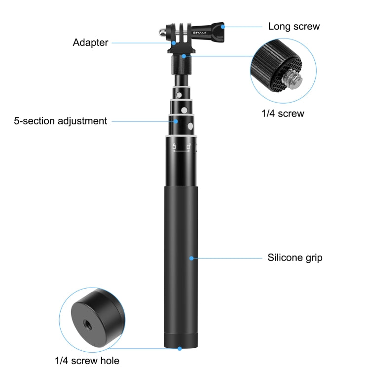 PULUZ 70cm Metal Selfie Stick Monopod with Invisible Adapter Base & Screw for Insta360 One RS / X2 / X3 / DJI Osmo 360 - Self Monopod Grip by PULUZ | Online Shopping UK | buy2fix