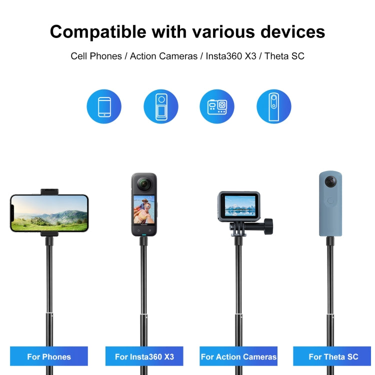 PULUZ 70cm Metal Selfie Stick Monopod with Invisible Adapter Base & Screw for Insta360 One RS / X2 / X3 / DJI Osmo 360 - Self Monopod Grip by PULUZ | Online Shopping UK | buy2fix