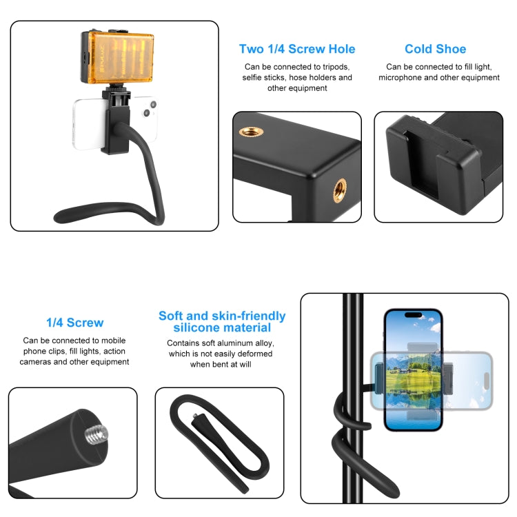 PULUZ Silicone Flexible Clip Mount Holder with Phone Clamp for Phones / GoPro (Black) - Lazy Bracket by PULUZ | Online Shopping UK | buy2fix