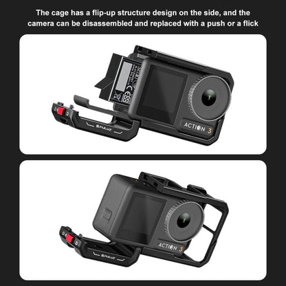 For DJI Osmo Action 5 Pro / 4 / 3 PULUZ All-inclusive Aluminum Alloy Cage Expansion Adapter Frame with Lens Cover (Black) - Protection Frame by PULUZ | Online Shopping UK | buy2fix