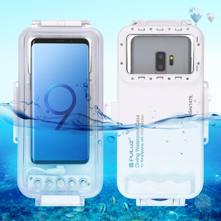 PULUZ 45m/147ft Waterproof Diving Case Photo Video Taking Underwater Housing Cover for iPhone 17 Pro / 17 / Air / 16 / 16 Pro / 15 / 15 Pro, Galaxy, Huawei, Xiaomi, Google Android OTG Smartphones with Type-C Port(White) by PULUZ