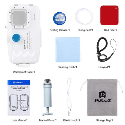 PULUZ 40m/130ft Waterproof Diving Case for iPhone 16 / 15 / 15 Pro / 14 / 14 Pro / 13 / 13 Pro / 12 / 12 Pro, with One-way Valve Photo Video Taking Underwater Housing Cover(White) - iPhone 14 Cases by PULUZ | Online Shopping UK | buy2fix