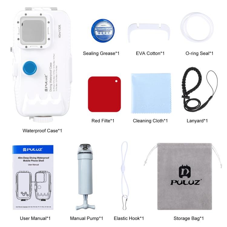 PULUZ 40m/130ft Waterproof Diving Case for iPhone 15 Pro Max / 15 Plus / 14 Plus / 14 Pro Max / 13 Pro Max / 12 Pro Max / 11 Pro Max, with One-way Valve Photo Video Taking Underwater Housing Cover(White) - iPhone 15 Pro Max Cases by PULUZ | Online Shopping UK | buy2fix
