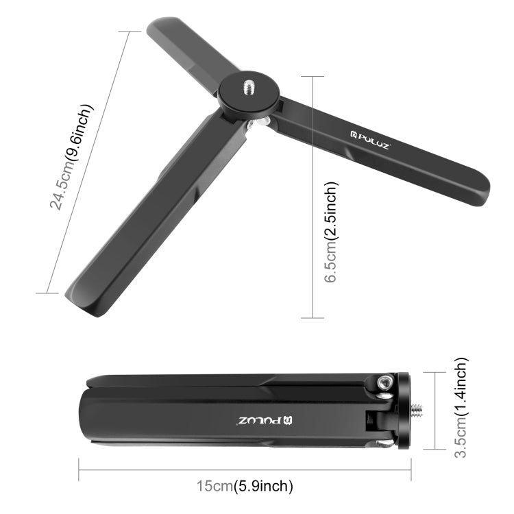 For DJI Osmo Pocket 3 / Insta360 X4 PULUZ Aluminum Alloy Metal Tripod (Black) - Mount & Holder by PULUZ | Online Shopping UK | buy2fix