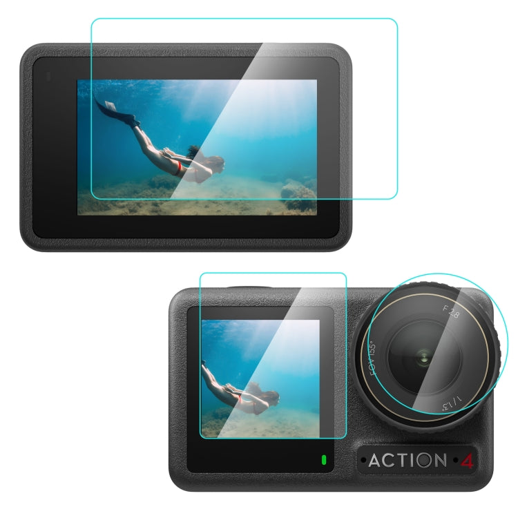 For DJI Osmo Action 4 PULUZ 3-in-1 Lens Front and Back Screen Tempered Glass Explosion-proof Film (Transparent) - Protective Film & Stickers by PULUZ | Online Shopping UK | buy2fix