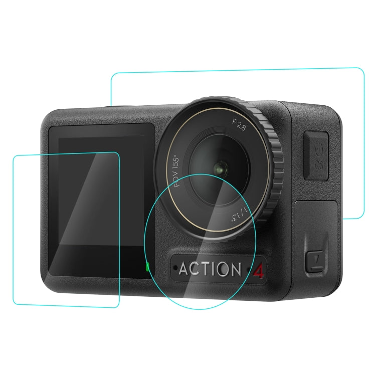 For DJI Osmo Action 4 PULUZ 3-in-1 Lens Front and Back Screen Tempered Glass Explosion-proof Film (Transparent) - Protective Film & Stickers by PULUZ | Online Shopping UK | buy2fix