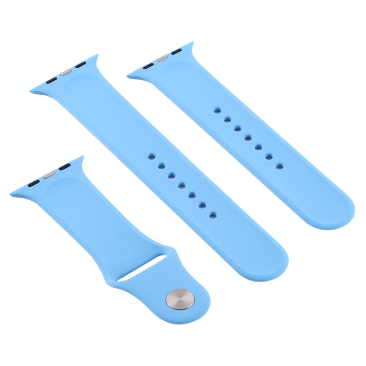 For Apple Watch Ultra 49mm & Watch Ultra 2 49mm / Series 9&8&7 45mm / SE 3&SE 2&6&SE&5&4 44mm / 3&2&1 42mm 3 in 1 Rubber Watch Band with Pin Buckle(Chrysanthemum Blue) by buy2fix
