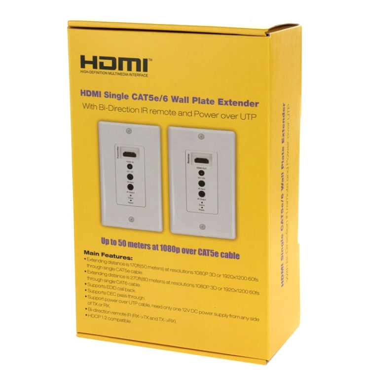 HDMI Single Cat5e / 6 50 Meters Wall Plate Extender, EU Plug (White) - Amplifier by buy2fix | Online Shopping UK | buy2fix