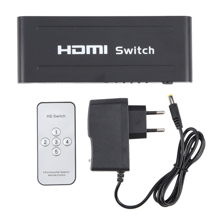 Full HD 1080P 5 Ports HDMI Switch with Remote Control & LED Indicator(Black) by buy2fix