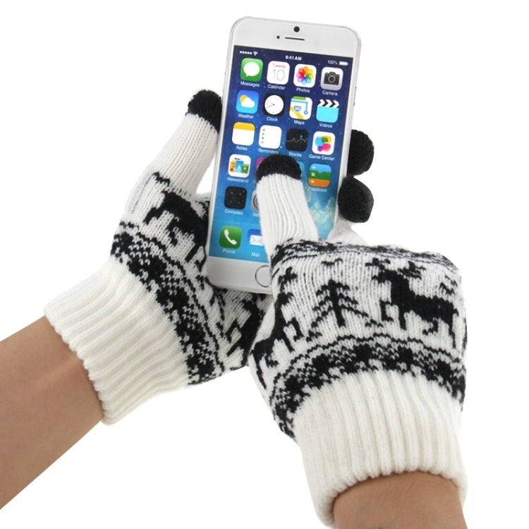 Woven Double Deer Pattern Three Finger Touch Screen Touch Gloves, For iPhone, Galaxy, Huawei, Xiaomi, HTC, Sony, LG and other Touch Screen Devices(White) - Touch Gloves by buy2fix | Online Shopping UK | buy2fix