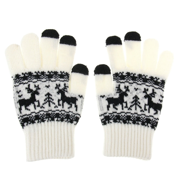 Woven Double Deer Pattern Three Finger Touch Screen Touch Gloves, For iPhone, Galaxy, Huawei, Xiaomi, HTC, Sony, LG and other Touch Screen Devices(White) - Touch Gloves by buy2fix | Online Shopping UK | buy2fix