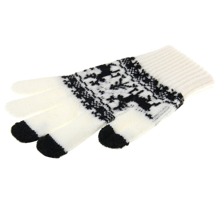 Woven Double Deer Pattern Three Finger Touch Screen Touch Gloves, For iPhone, Galaxy, Huawei, Xiaomi, HTC, Sony, LG and other Touch Screen Devices(White) - Touch Gloves by buy2fix | Online Shopping UK | buy2fix