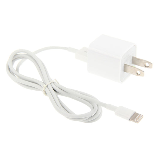 2 in 1 5V 1A US Plug Travel Charger Adapter with 1m 8-pin Cable For iPhone(White) - USB Charger by buy2fix | Online Shopping UK | buy2fix