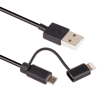 1m MFI 2 in 1 8 pin + Micro USB 2.0 Male to USB Data Sync Charging Cable(Black) by buy2fix