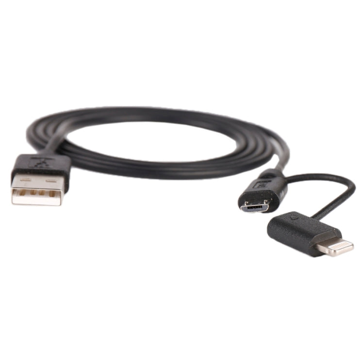 1m MFI 2 in 1 8 pin + Micro USB 2.0 Male to USB Data Sync Charging Cable(Black) by buy2fix
