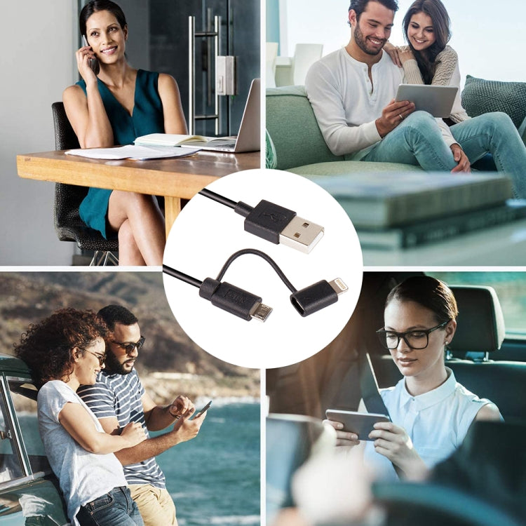 1m MFI 2 in 1 8 pin + Micro USB 2.0 Male to USB Data Sync Charging Cable(Black) by buy2fix