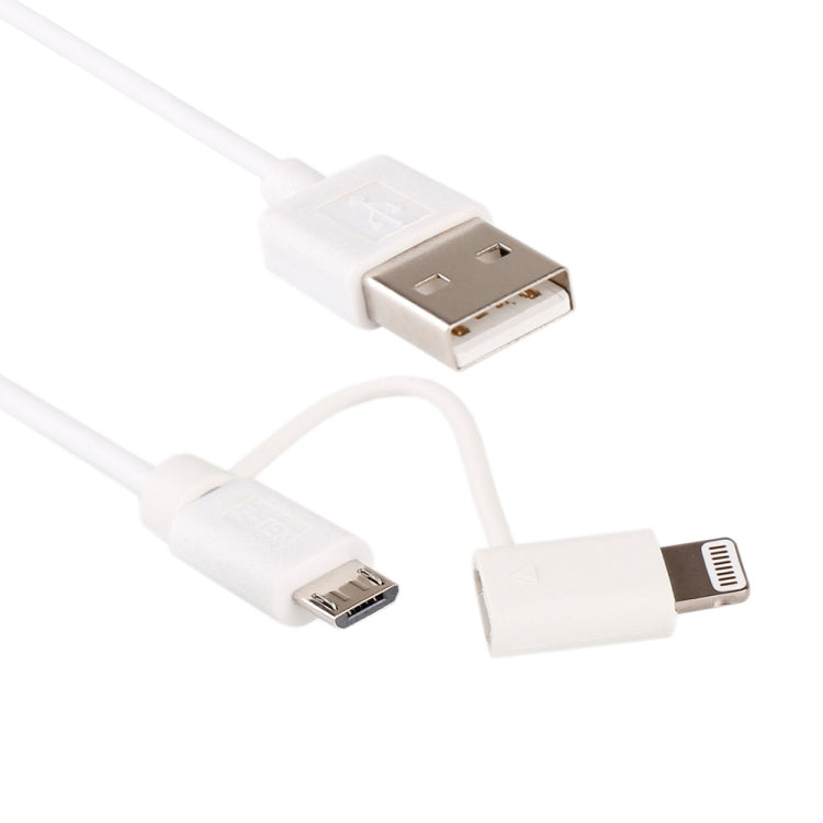 1m MFI 2 in 1 8 pin + Micro USB 2.0 Male to USB Data Sync Charging Cable(White) by buy2fix