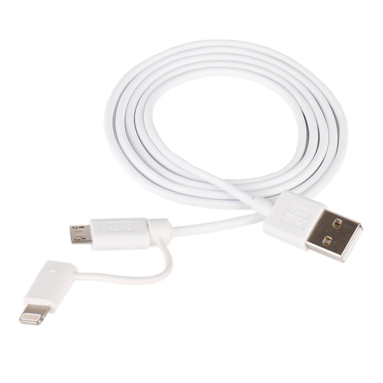 1m MFI 2 in 1 8 pin + Micro USB 2.0 Male to USB Data Sync Charging Cable(White) by buy2fix