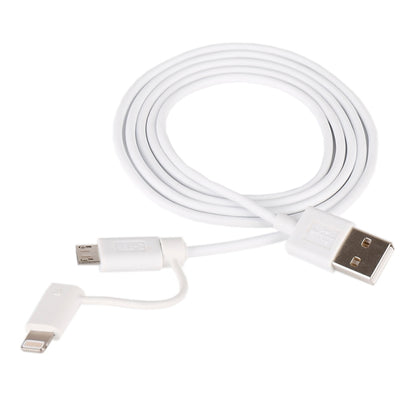 1m MFI 2 in 1 8 pin + Micro USB 2.0 Male to USB Data Sync Charging Cable(White) by buy2fix