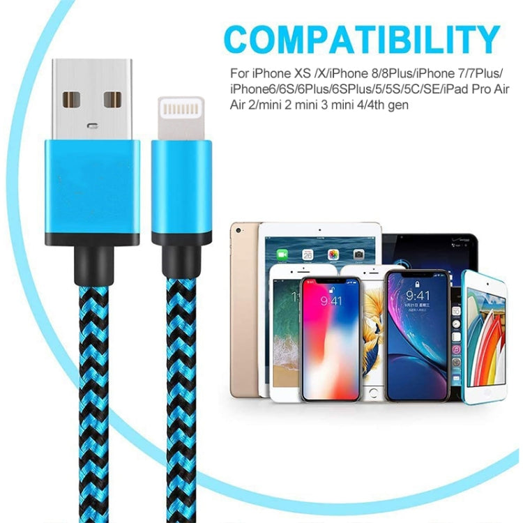 2m Woven Style 8 Pin to USB Sync Data / Charging Cable(Blue) by buy2fix