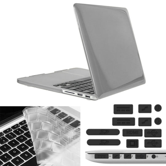 ENKAY for Macbook Pro Retina 13.3 inch (US Version) / A1425 / A1502 Hat-Prince 3 in 1 Crystal Hard Shell Plastic Protective Case with Keyboard Guard & Port Dust Plug(Grey)