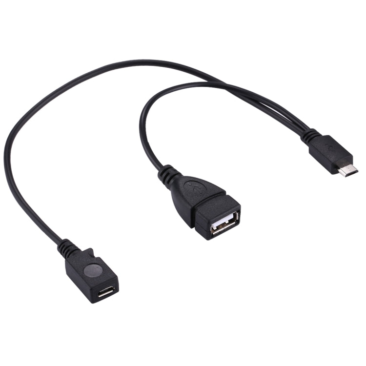 USB 2.0 Micro-B Male to USB 2.0 Micro-B Female Male & USB 2.0 Female Y Splitter OTG Cable, Length: 19 / 30cm(Black) by buy2fix