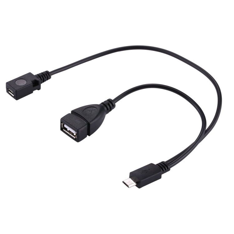 USB 2.0 Micro-B Male to USB 2.0 Micro-B Female Male & USB 2.0 Female Y Splitter OTG Cable, Length: 19 / 30cm(Black) by buy2fix