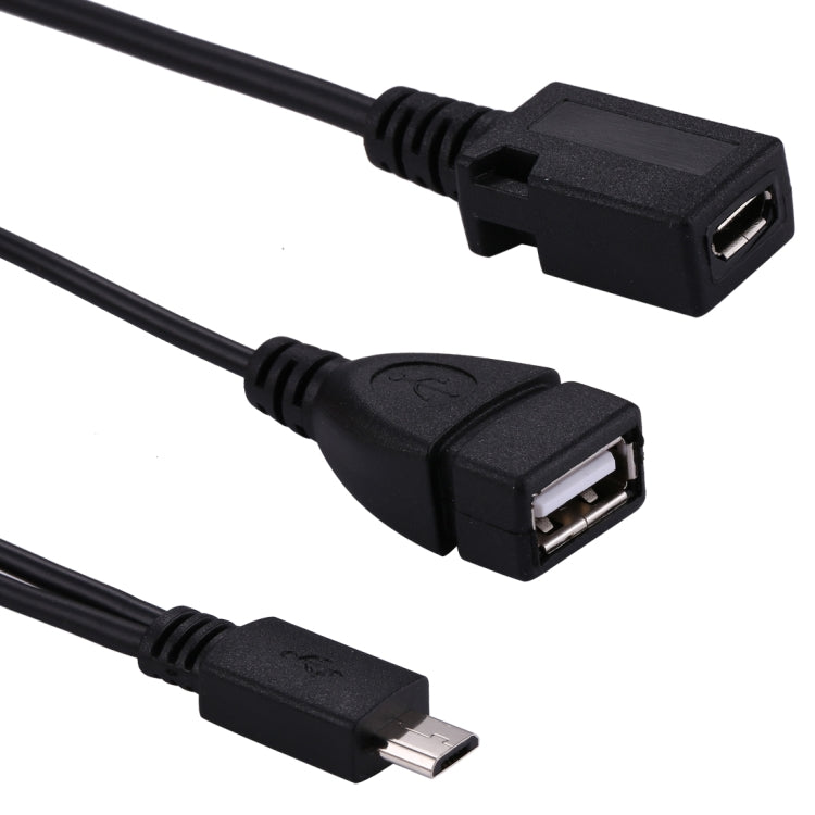 USB 2.0 Micro-B Male to USB 2.0 Micro-B Female Male & USB 2.0 Female Y Splitter OTG Cable, Length: 19 / 30cm(Black) by buy2fix