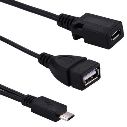 USB 2.0 Micro-B Male to USB 2.0 Micro-B Female Male & USB 2.0 Female Y Splitter OTG Cable, Length: 19 / 30cm(Black) by buy2fix