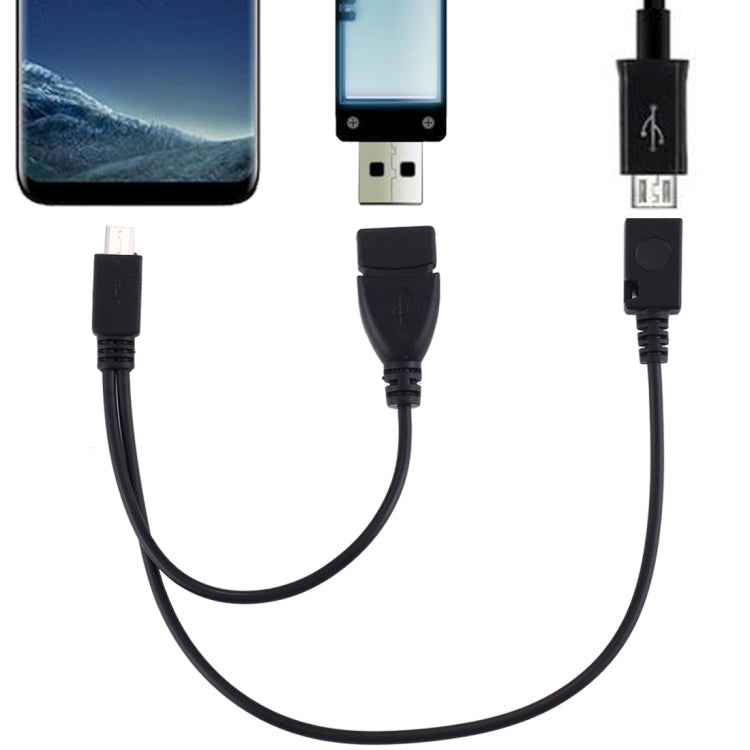 USB 2.0 Micro-B Male to USB 2.0 Micro-B Female Male & USB 2.0 Female Y Splitter OTG Cable, Length: 19 / 30cm(Black) by buy2fix