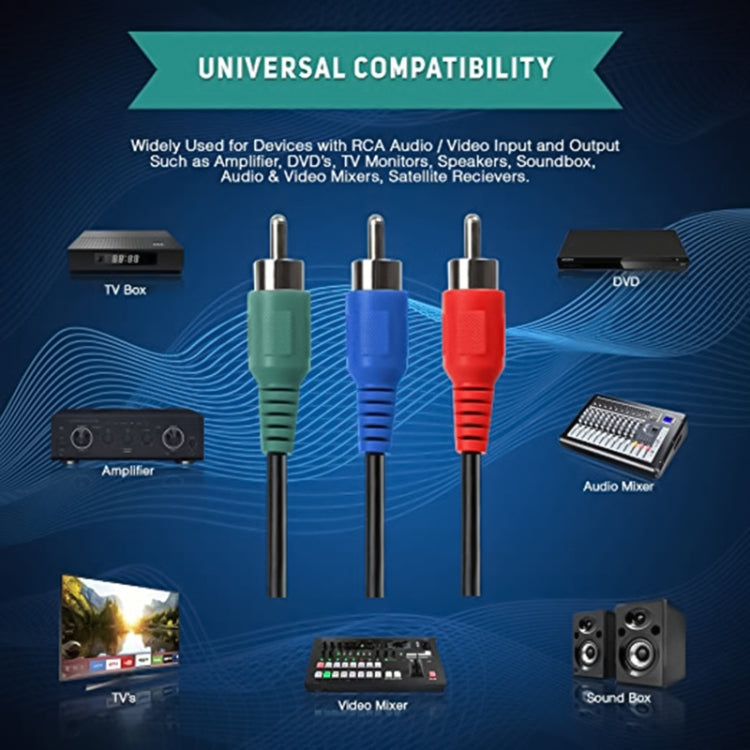 AV 3 RGB Male To 3 RGB Male Cable, Length: 1.5m by buy2fix