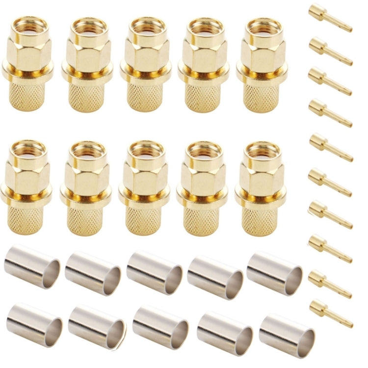 10 PCS LMR300 5D-FB Gold Plated RP-SMA Male Plug Pin Crimp RF Connector Adapter by buy2fix