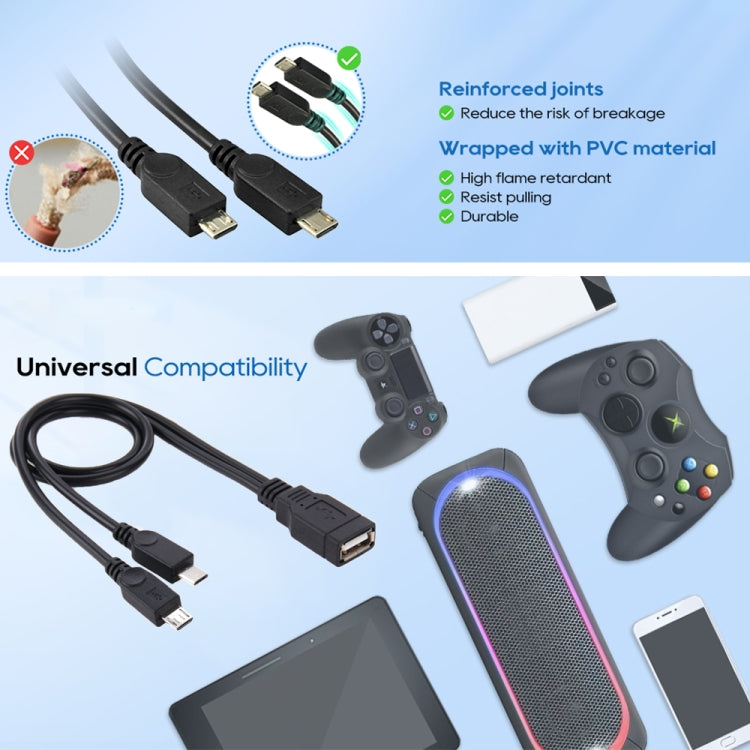 USB 2.0 Female to 2 Micro USB Male Cable, Length: About 30cm by buy2fix