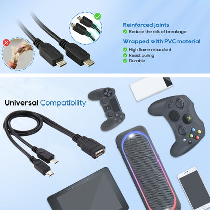 USB 2.0 Female to 2 Micro USB Male Cable, Length: About 30cm by buy2fix