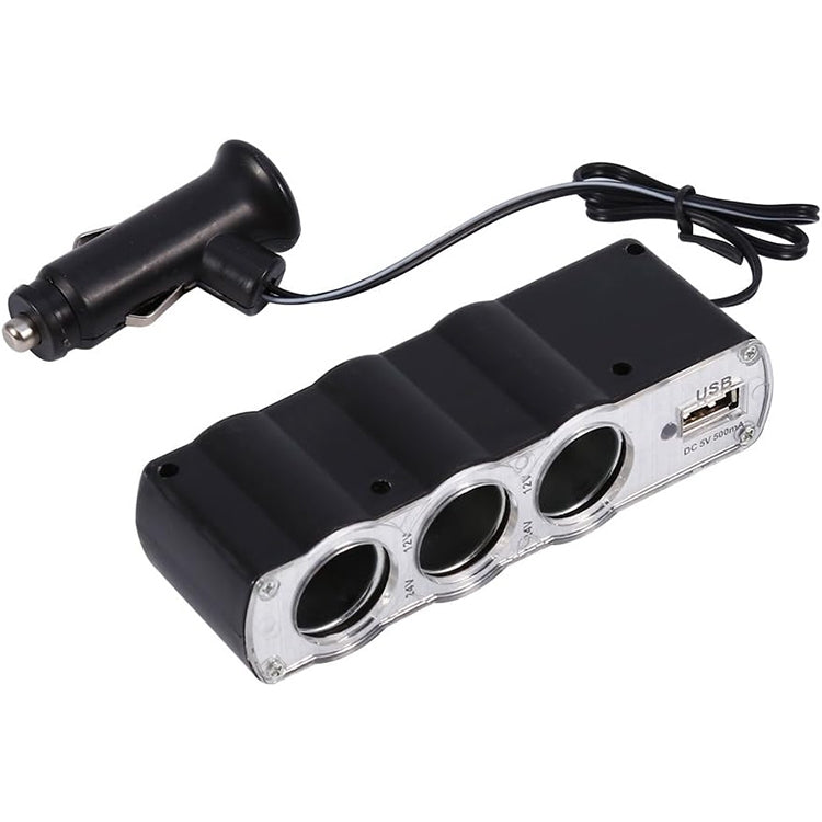 WF-0120 12V / 24V 3 Way Triple Sockets USB Car Cigarette Lighter Socket Splitter Charger(Black) - Cigar Socket by buy2fix | Online Shopping UK | buy2fix