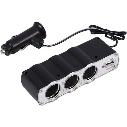WF-0120 12V / 24V 3 Way Triple Sockets USB Car Cigarette Lighter Socket Splitter Charger(Black) - Cigar Socket by buy2fix | Online Shopping UK | buy2fix