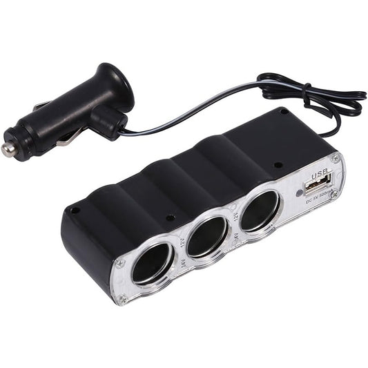 WF-0120 12V / 24V 3 Way Triple Sockets USB Car Cigarette Lighter Socket Splitter Charger(Black) - Cigar Socket by buy2fix | Online Shopping UK | buy2fix