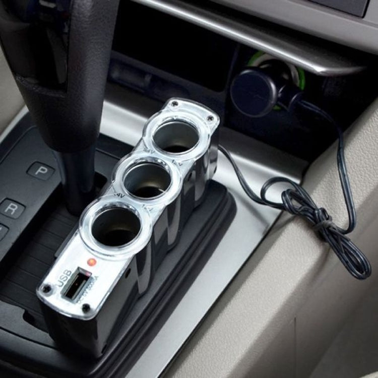WF-0120 12V / 24V 3 Way Triple Sockets USB Car Cigarette Lighter Socket Splitter Charger(Black) - Cigar Socket by buy2fix | Online Shopping UK | buy2fix