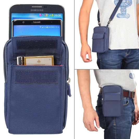6.4 inch and Below Universal Polyester Men Vertical Style Case Shoulder Carrying Bag with Belt Hole & Climbing Buckle, For iPhone, Samsung, Sony, Huawei, Meizu, Lenovo, ASUS, Oneplus, Xiaomi, Cubot, Ulefone, Letv, DOOGEE, Vkworld, and other (Dark Blue) by buy2fix