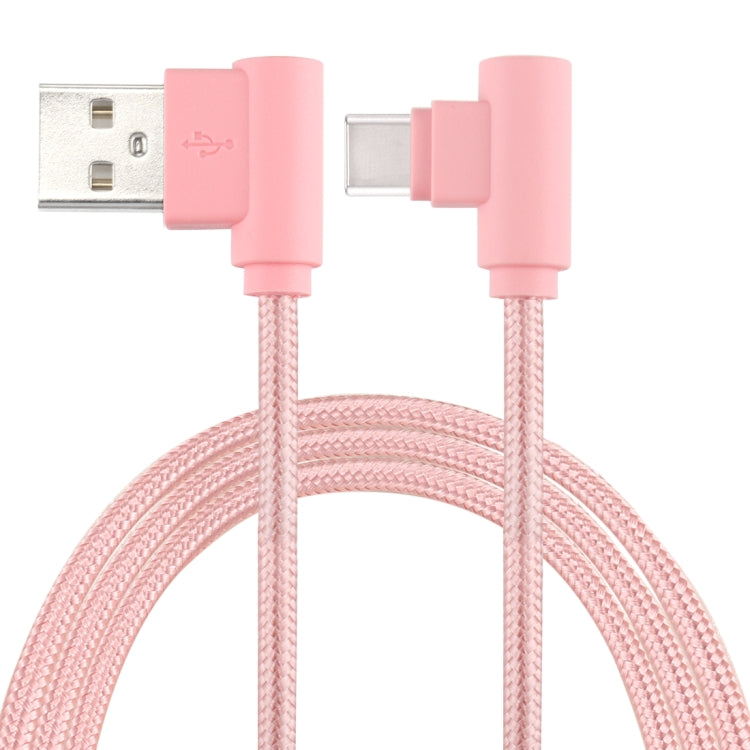 25cm USB to USB-C / Type-C Nylon Weave Style Double Elbow Charging Cable(Pink) by buy2fix