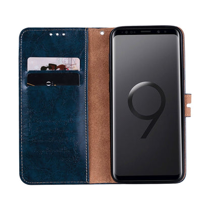 For Galaxy S9 Plus Oil Wax Texture Horizontal Flip Leather Case with Holder & Card Slots & Wallet(Blue) - Galaxy Phone Cases by buy2fix | Online Shopping UK | buy2fix