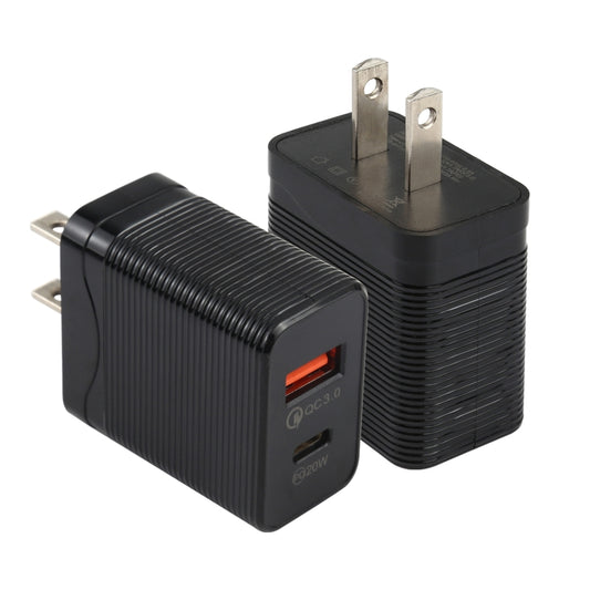LZ-728 QC 3.0 USB + PD 20W USB-C / Type-C Fast Travel Charger, US Plug (Black) - USB Charger by buy2fix | Online Shopping UK | buy2fix