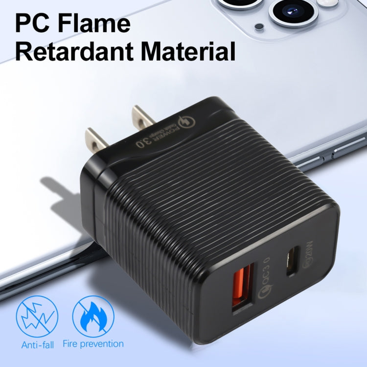 LZ-728 QC 3.0 USB + PD 20W USB-C / Type-C Fast Travel Charger, US Plug (Black) - USB Charger by buy2fix | Online Shopping UK | buy2fix