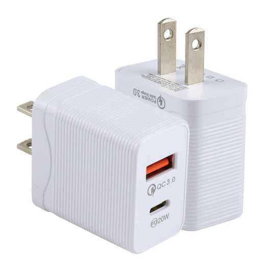 LZ-728 QC 3.0 USB + PD 20W USB-C / Type-C Fast Travel Charger, US Plug(White) - USB Charger by buy2fix | Online Shopping UK | buy2fix