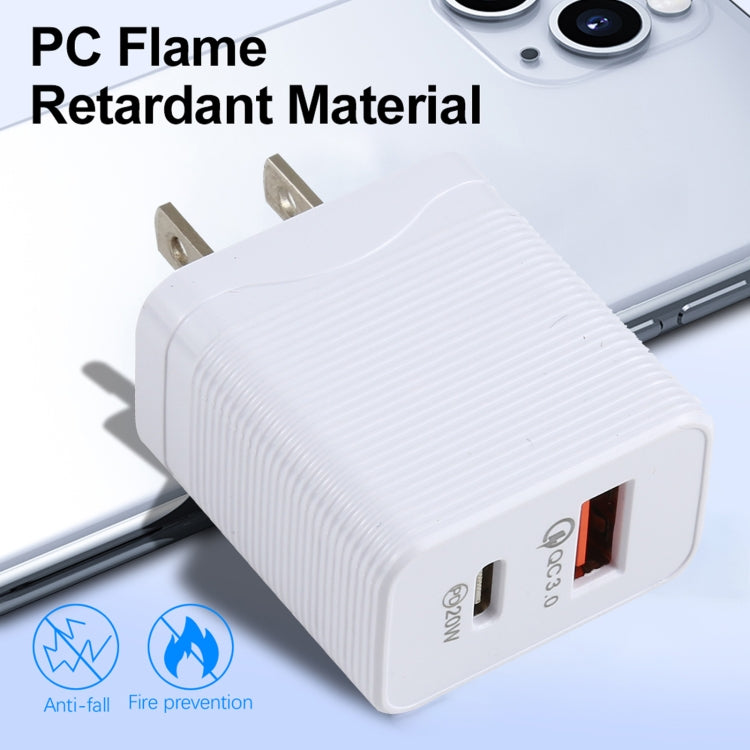 LZ-728 QC 3.0 USB + PD 20W USB-C / Type-C Fast Travel Charger, US Plug(White) - USB Charger by buy2fix | Online Shopping UK | buy2fix
